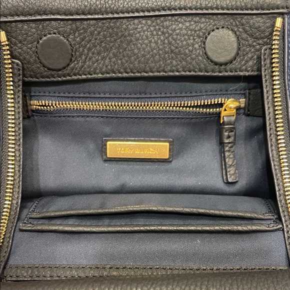 Tory Burch Black Leather & Blue Suede Half Moon Satchel - Picture 7 of 8